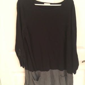 Black and gray tunic length sweater